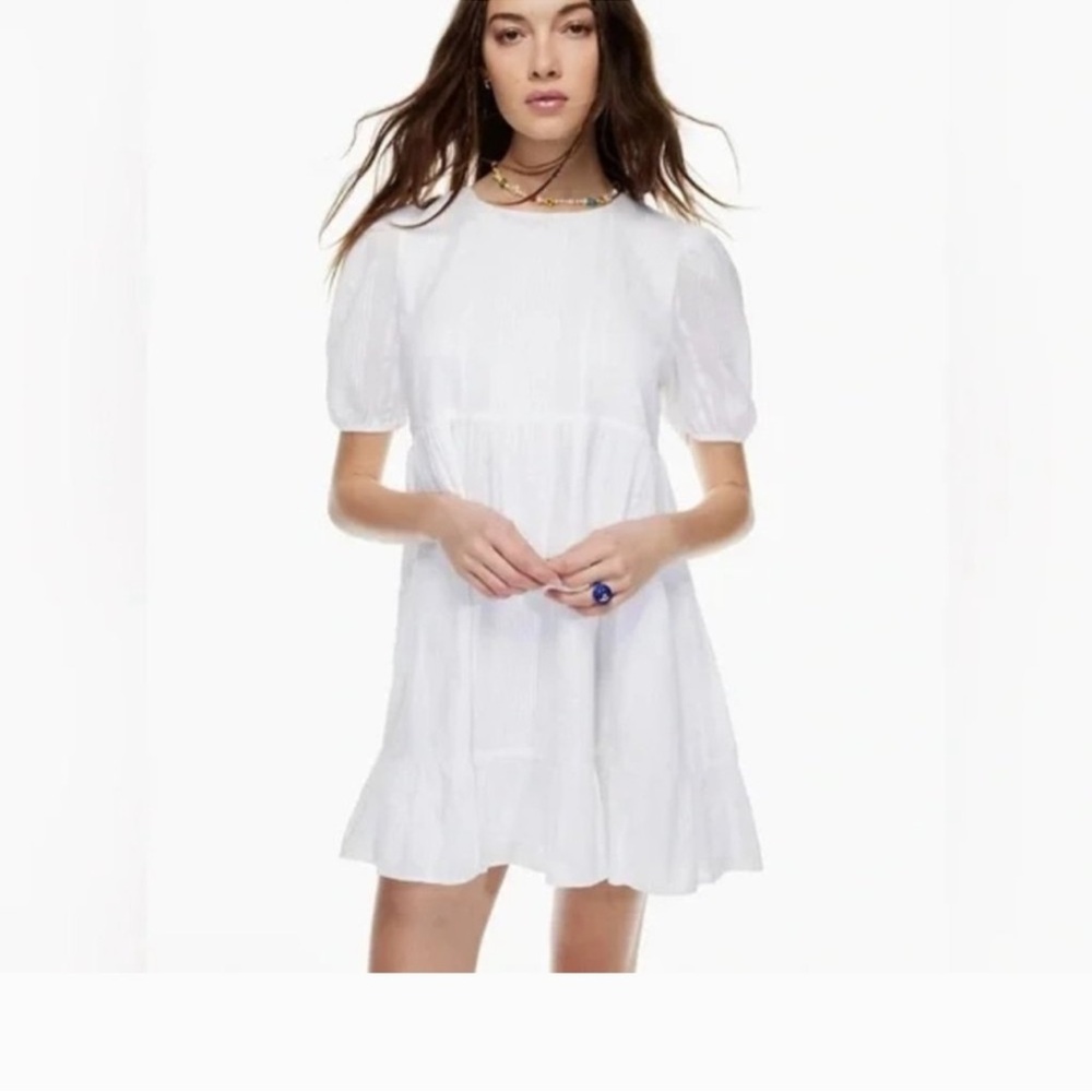 MONKI Sweden Puff Sleeve Mini Dress White NEW Sz xs Ruffle